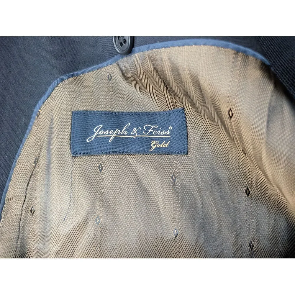 Joseph & Feiss Gold Mens 48R Regular 100% Wool Black Blazer Jacket Sport Coat‎